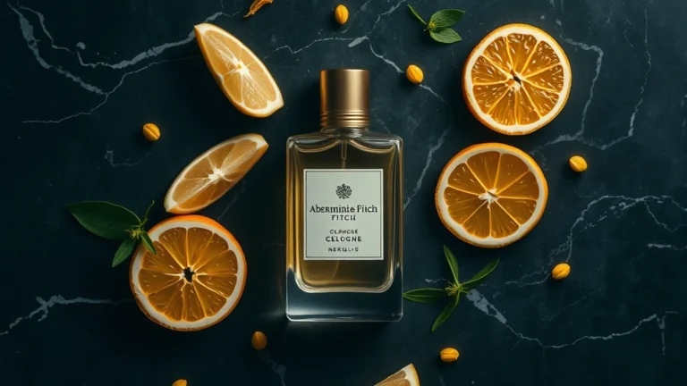 abercrombie and fitch cologne - Moody flat lay of Abercrombie and Fitch Cologne bottle with fresh citrus fruit s