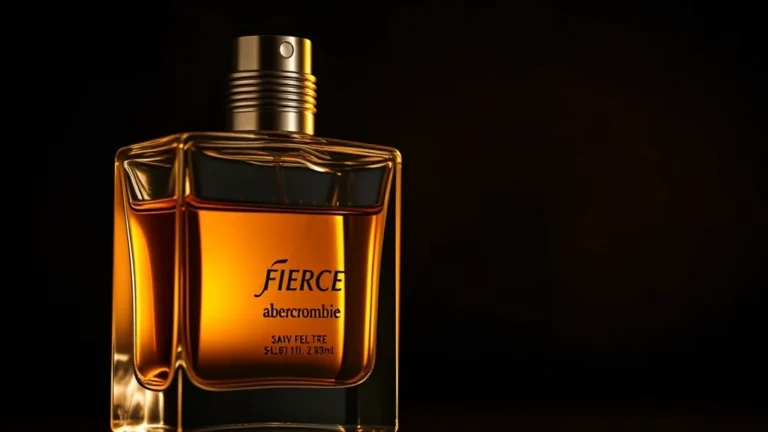 abercrombie and fitch fierce cologne - Close-up of Abercrombie Fierce cologne bottle with golden amber liquid, moody da