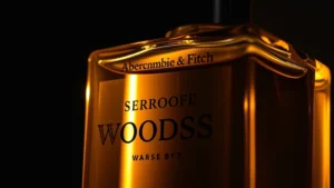 abercrombie and fitch woods cologne - Close-up of Abercrombie and Fitch Woods cologne bottle with warm golden light hi