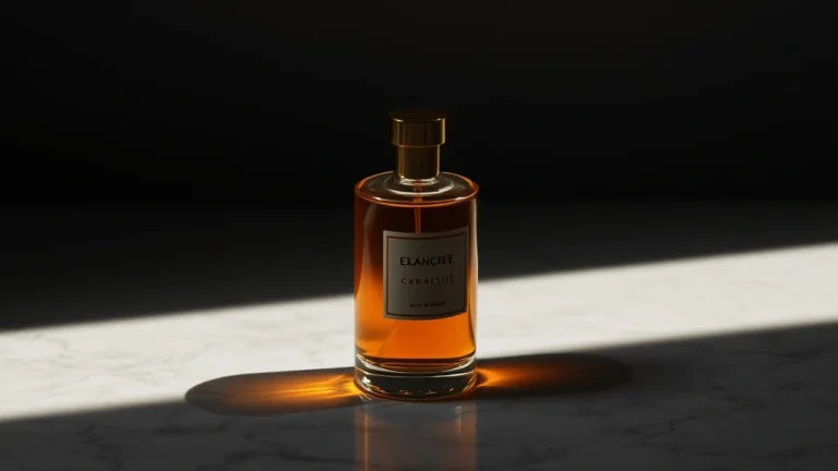 abercrombie & fitch cologne - Moody editorial fragrance photography of amber glass cologne bottle, soft shadow