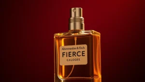 abercrombie & fitch fierce cologne - Close-up product shot of Abercrombie & Fitch Fierce Cologne bottle with warm gol