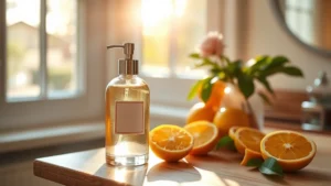 fierce a&f cologne - Fresh citrus morning light breaking through window with fragrance bottle on wood