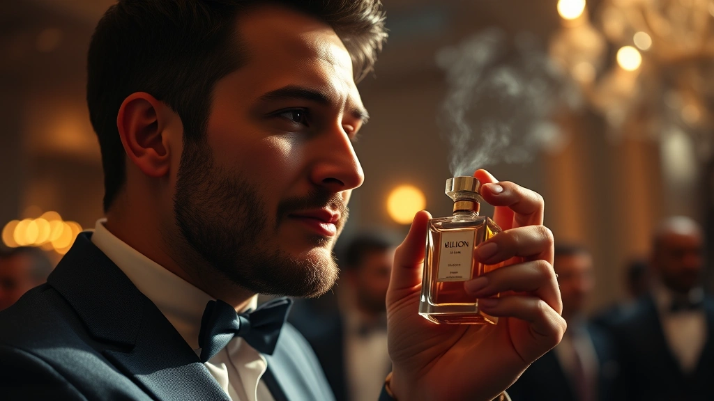 1 billion cologne - 
Man applying 1 Billion cologne to pulse points before important event, confiden