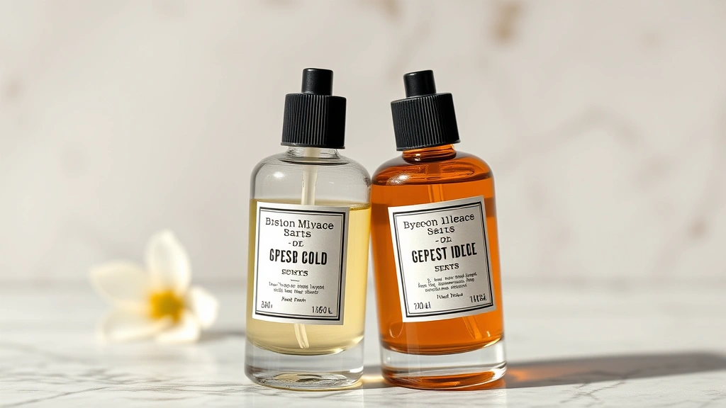 1111 fragrance - 
Two fragrance bottles layered together with complementary scents, professional 