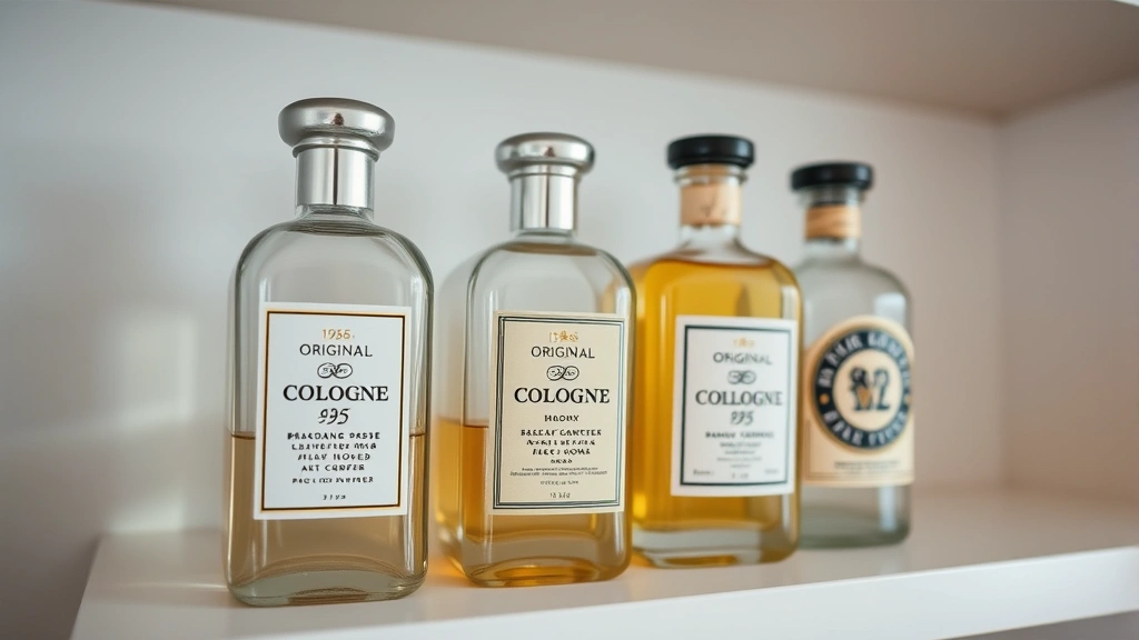 1956 original cologne -
Close-up comparison of 1956 Original Cologne next to three other fresh fragranc