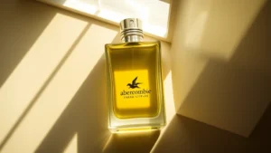 abercrombie mens cologne - Overhead shot of Abercrombie cologne bottle with morning sunlight streaming thro