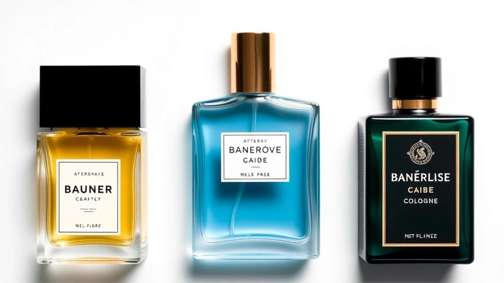 aftershave cologne - 
Flat lay comparison of three different aftershave cologne bottles showing budge