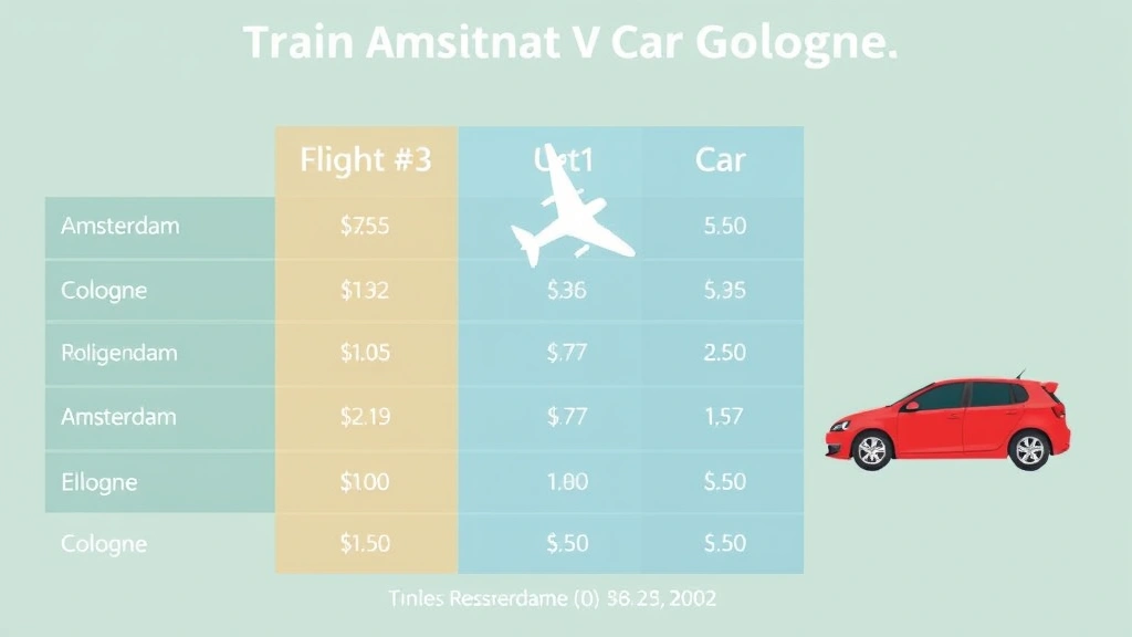 amsterdam to cologne train - 
Side-by-side comparison chart of train vs flight vs car costs for Amsterdam to 