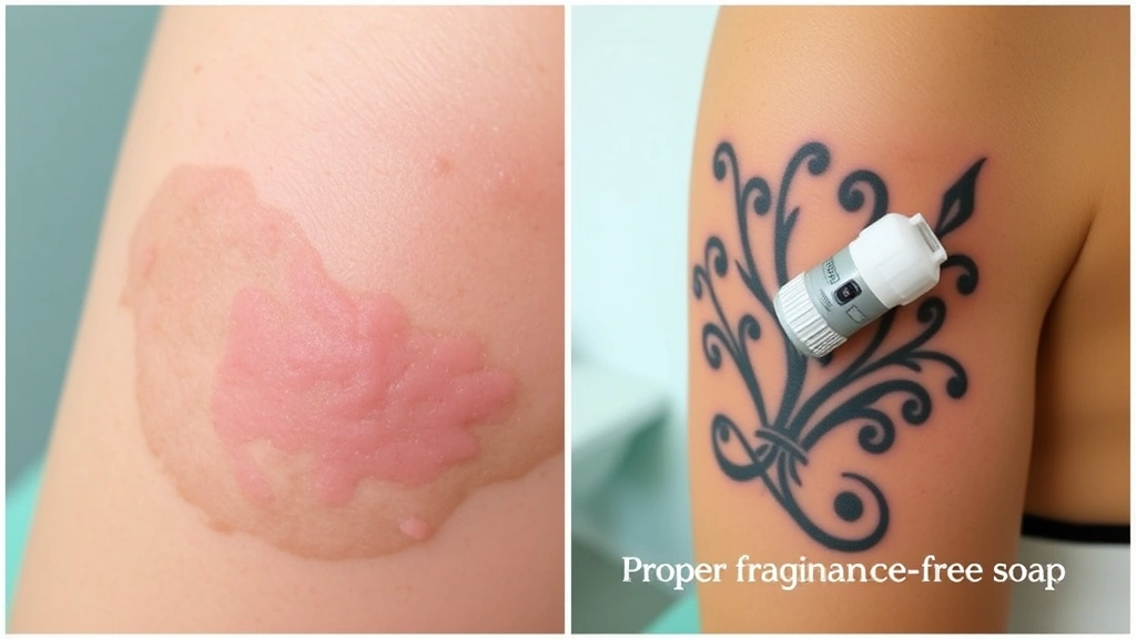 antibacterial fragrance free soap for tattoos -
Split-screen comparison showing irritated tattoo skin versus healed tattoo from