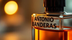antonio banderas cologne - Close-up product shot of Antonio Banderas cologne bottle with warm lighting and