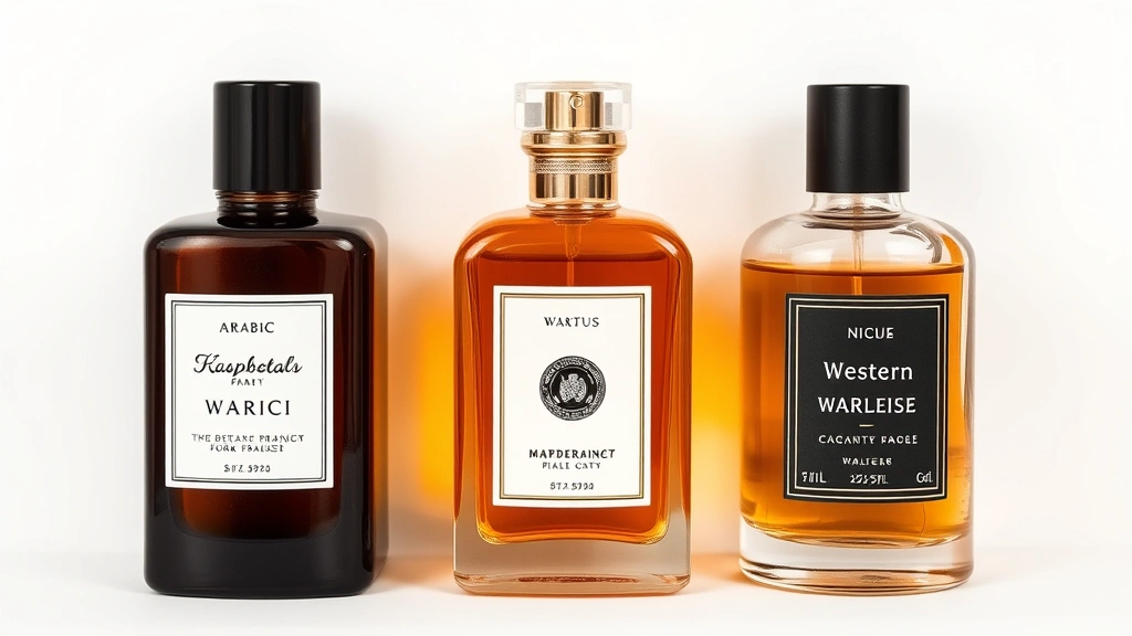 arabic fragrances for men - 
Comparison layout: three fragrance bottles side by side showing Arabic, Western