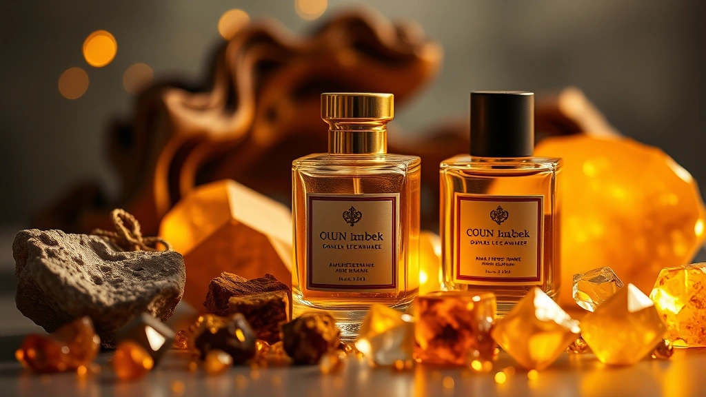 arabic fragrances for men - 
Ingredients showcase: oud, amber resin, musk crystals arranged artfully with go