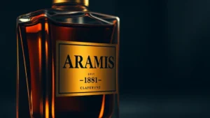 aramis cologne for men - Close-up of Aramis Cologne bottle with amber liquid backlit, showing rich color