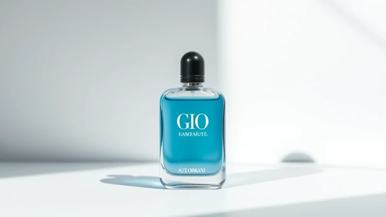 armani gio cologne - Armani Gio Cologne bottle on minimalist white background with soft natural light