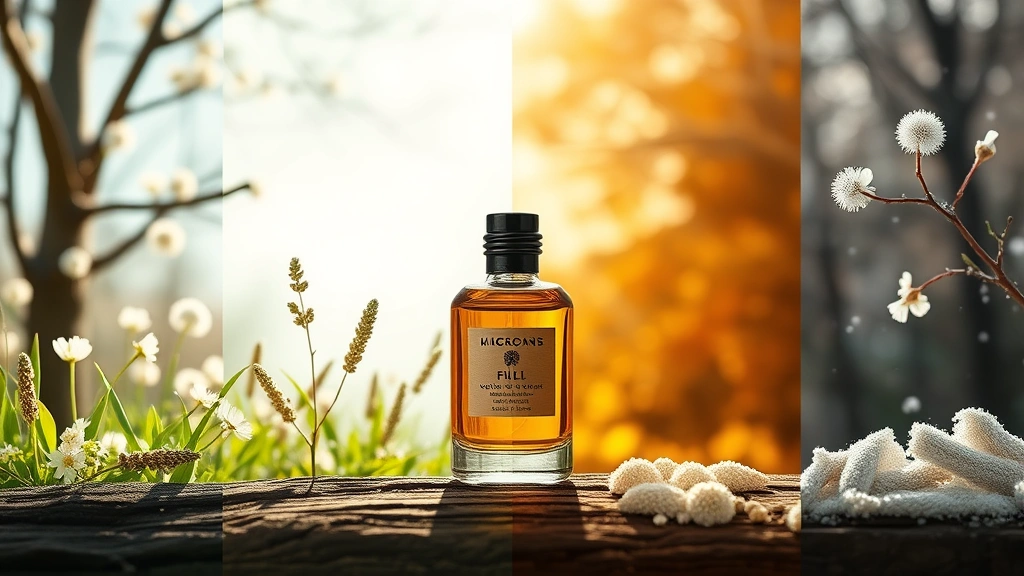 aromatic woody men's fragrances - 
Seasonal transition visual: same aromatic woody fragrance bottle shown in sprin