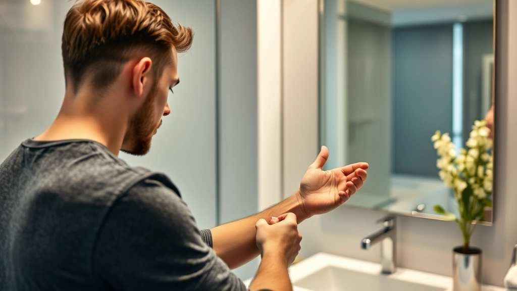 aspen cologne - 
Man applying aspen cologne to pulse points on wrist and neck in modern bathroom