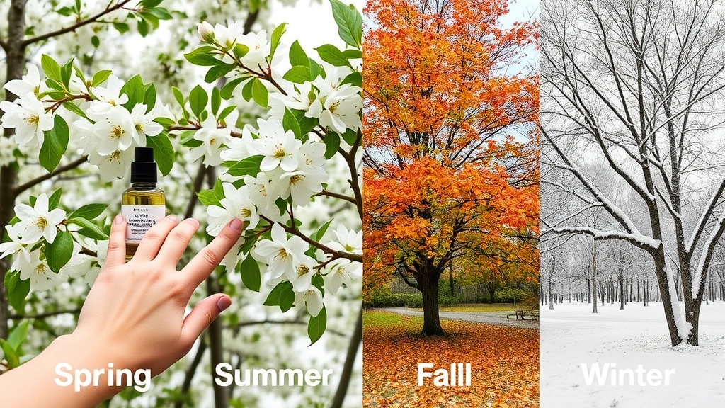 aspen cologne - 
Seasonal comparison showing aspen cologne application in spring, summer, fall, 