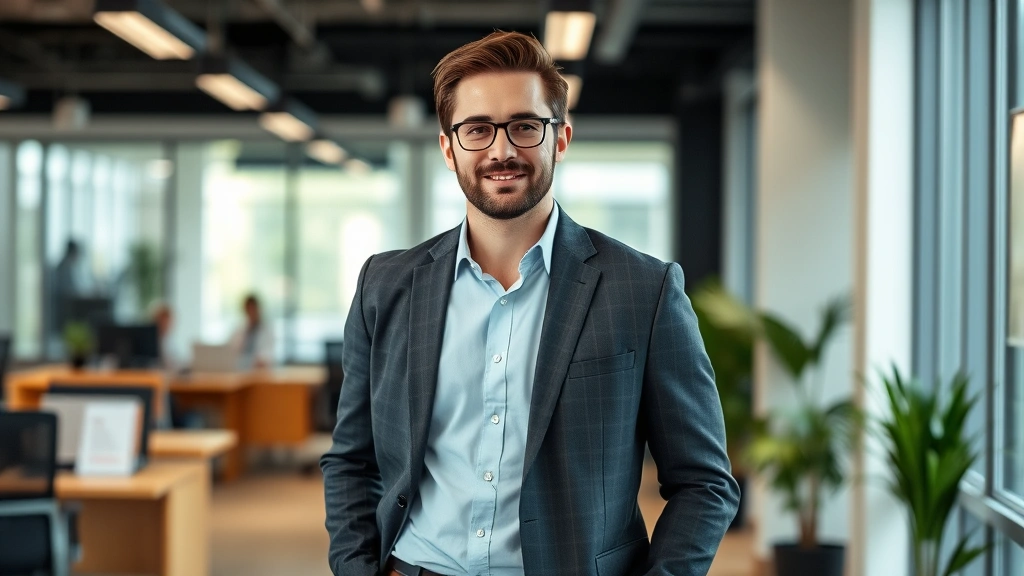 aspen fragrance - 
Professional man wearing casual business attire in an office setting, confident