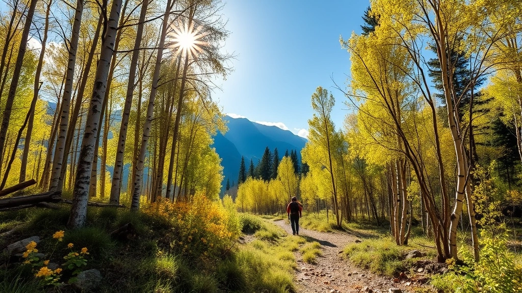 aspen fragrance - 
Outdoor hiking scene with aspen trees, natural light, and fresh mountain air at