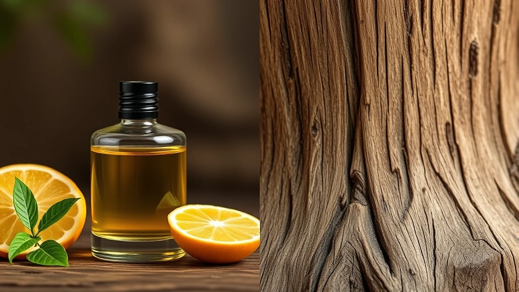 aspen fragrance - 
Split image showing the scent’s progression: bright citrus notes on left,