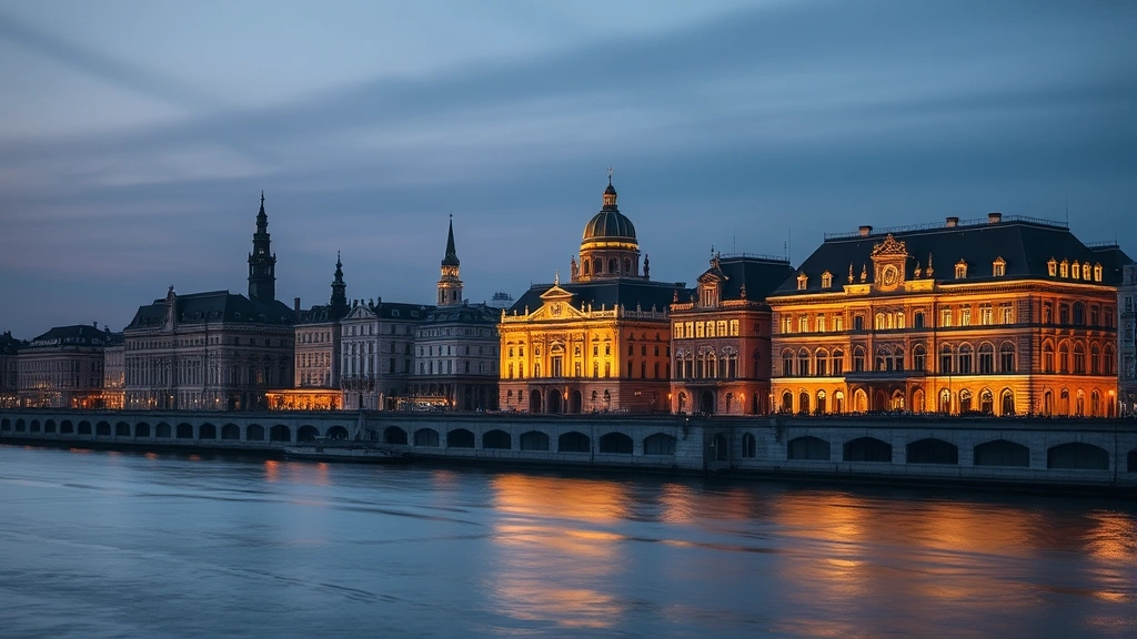 attractions in cologne germany -
Museum Mile buildings lit up at dusk along the Rhine waterfront