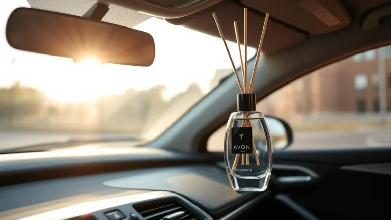 avon cologne cars - Close-up of a stylish car interior with a sleek fragrance diffuser on the dashbo