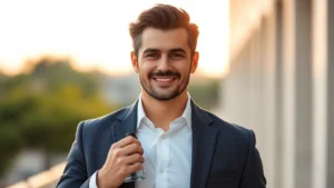 avon men's cologne - Professional man in business casual wearing Avon cologne, confident posture, mor