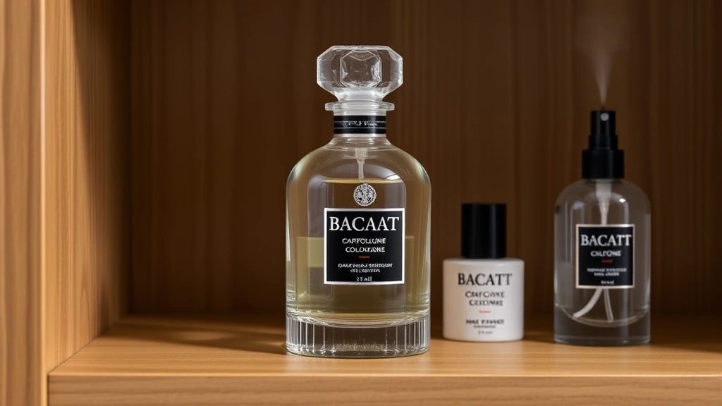 baccarat cologne - 
Baccarat cologne bottle displayed on wooden shelf next to unscented moisturizer