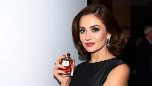 badgley mischka fragrance - Elegant woman wearing Badgley Mischka fragrance at a professional event, showing