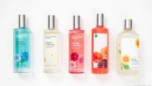 bath and body works fragrance mist - Flat lay of bath and body works fragrance mist bottles in different seasonal sce
