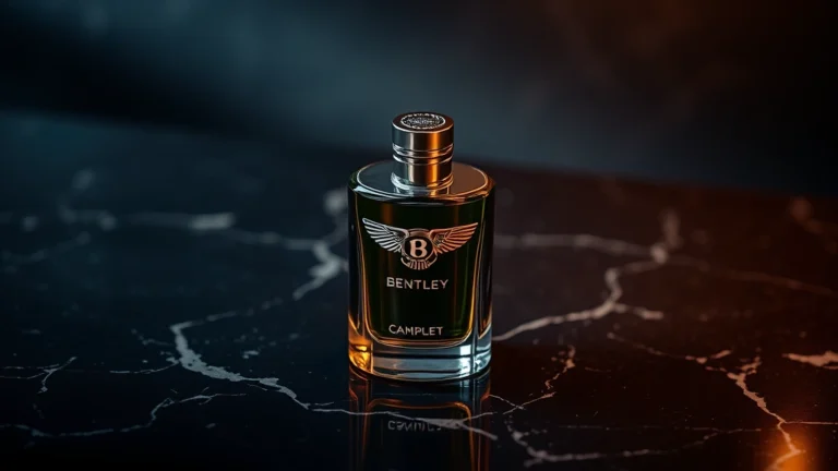 bentley cologne - Sleek Bentley Cologne bottle on dark marble surface with soft dramatic lighting