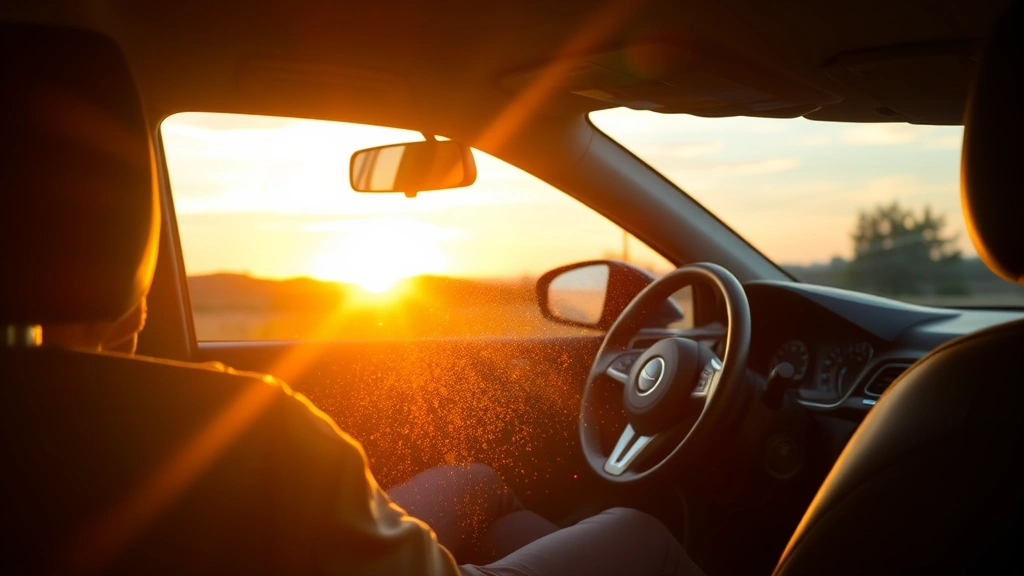 best car fragrance -
Car interior during sunset with fresh clean fragrance dispersing, comfortable d