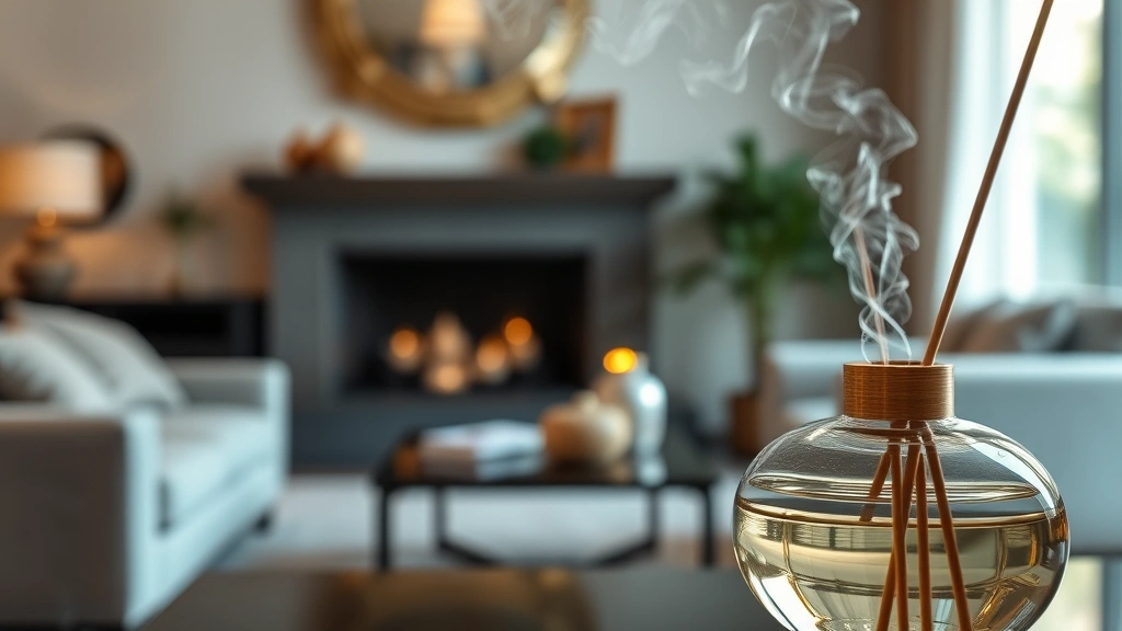 best diffuser fragrances - 
Close-up of reed diffuser in elegant living room, showing fragrance dispersal a