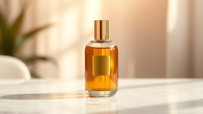 best fragrance body wash - Luxury fragrance body wash bottle with golden cap on white marble surface, soft