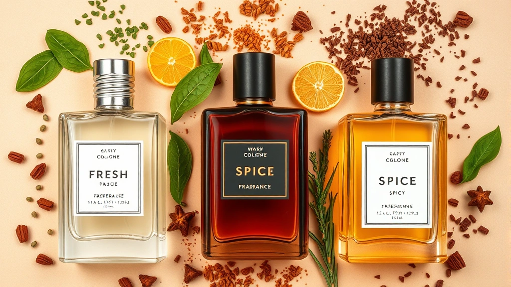 best men's cologne 2024 - 
Flat lay of three different cologne bottles representing fresh, warm, and spicy
