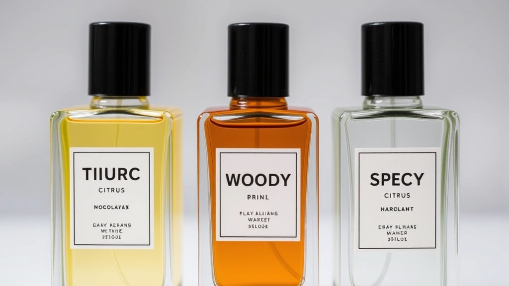 best men's cologne fragrances - 
Close-up of three different cologne bottles arranged by fragrance type: citrus,