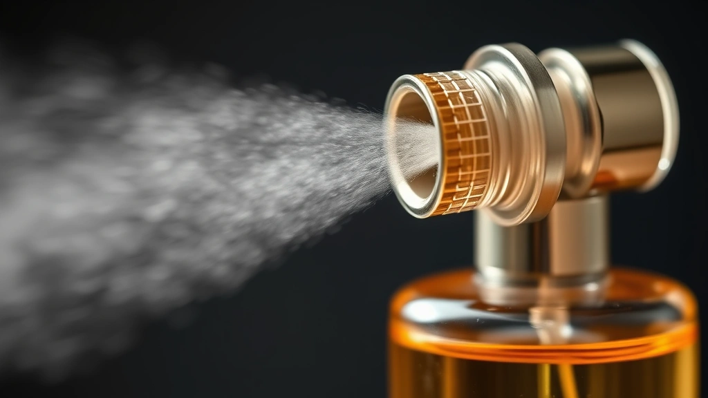 best men's fragrances - 
Close-up of fragrance bottle being sprayed with visible mist, showing concentra