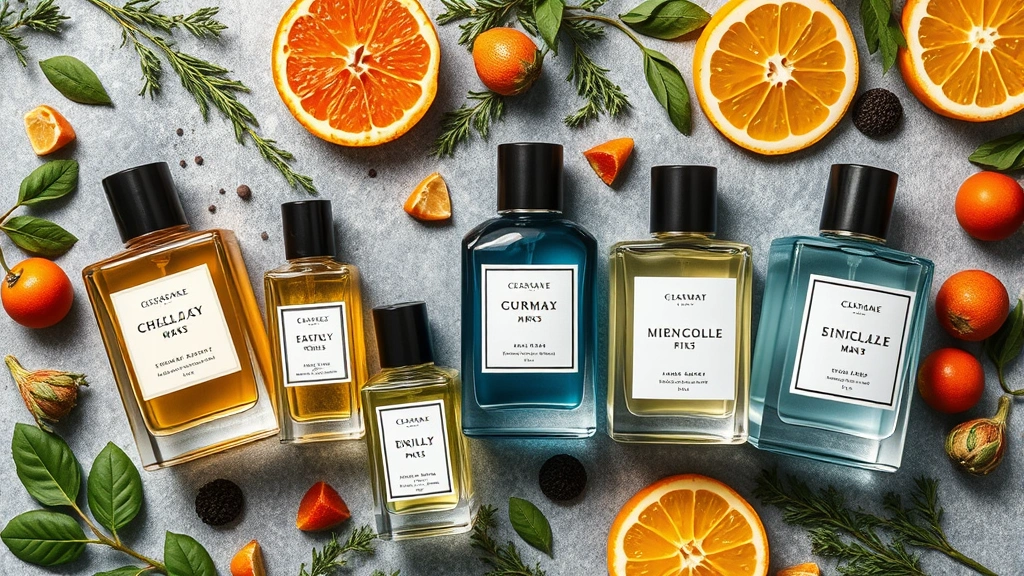 best men's fragrances of all time - 
Overhead flat lay of five premium men’s fragrance bottles arranged artist