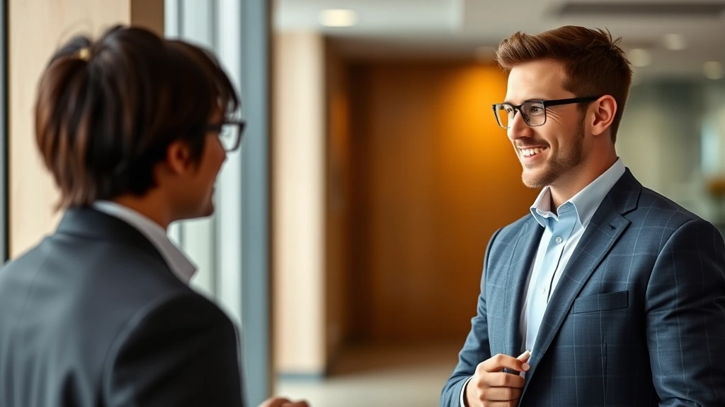 best men's fragrances of all time - 
Man in business casual attire receiving compliment from colleague, conveying co