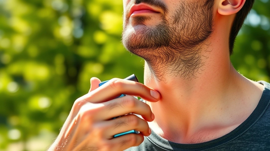 best spicy blue fragrance for summer - 
Man applying spicy blue cologne to neck pulse point outdoors in summer sunlight