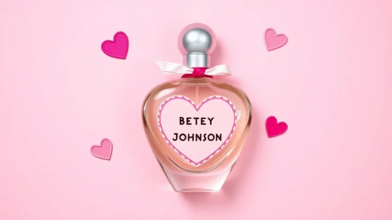 betsey johnson cologne - Flat lay of Betsey Johnson cologne bottle with heart-shaped design elements and