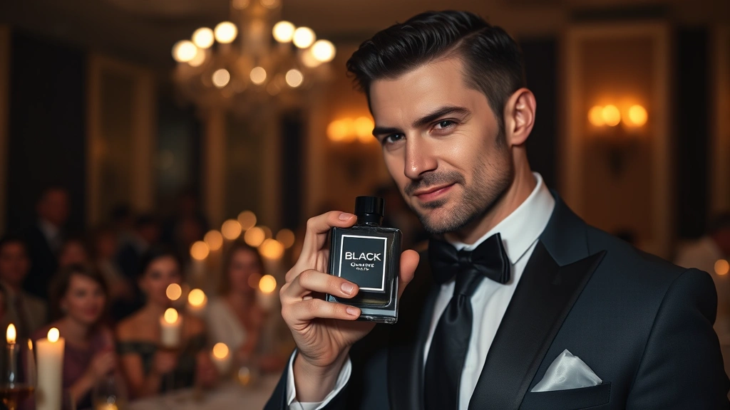 black diamond cologne - 
Man wearing black diamond cologne at evening formal event or dinner, showing co