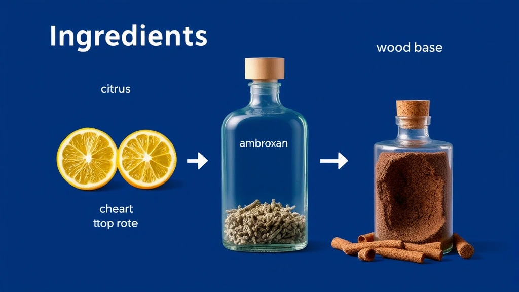 blue cologne -
Ingredient breakdown visualization showing citrus top notes, ambroxan heart, an