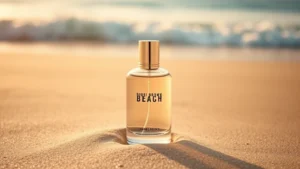 bobbi brown beach fragrance - Bobbi Brown Beach Fragrance bottle on sandy beach with ocean waves in background