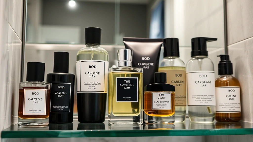 bod cologne - 
Layered fragrance products arranged on bathroom shelf showing bod cologne with 