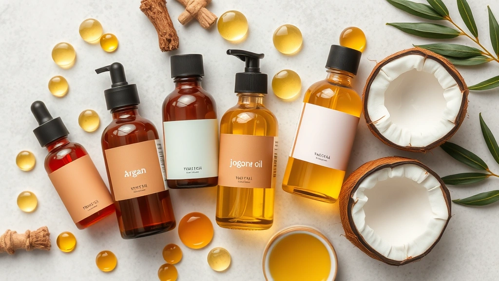 body oil fragrance - 
Flat lay of body oil fragrance products with carrier oil ingredients like argan
