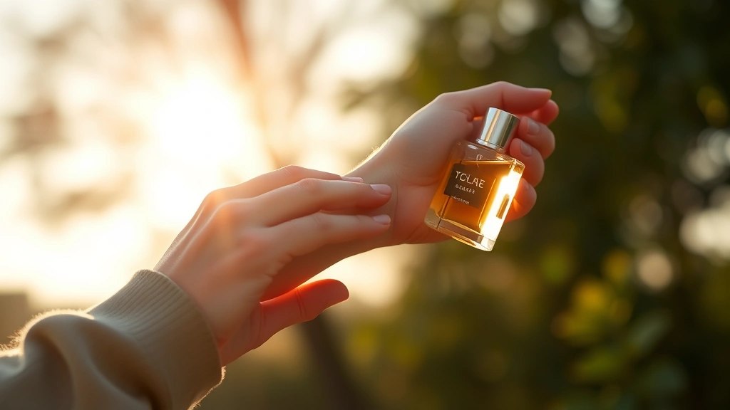 bottles of cologne - 
Person applying cologne to wrist pulse point with morning sunlight in backgroun