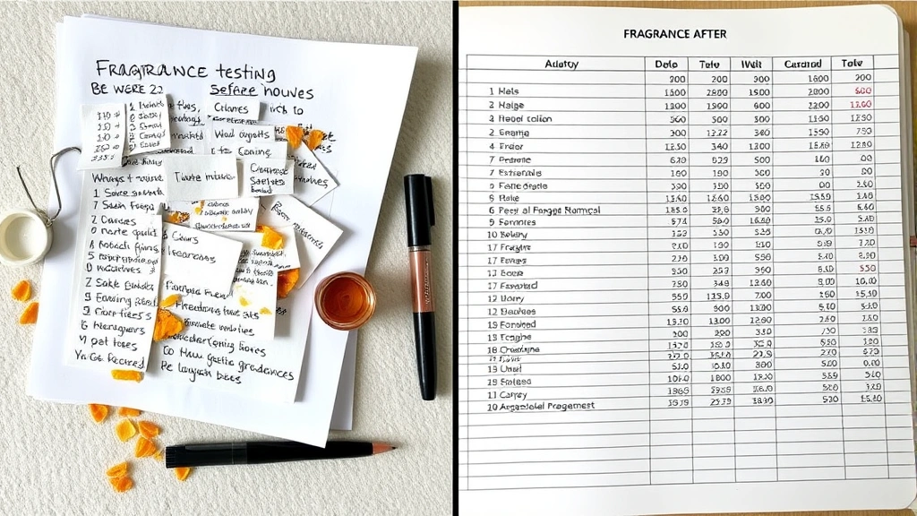 brambleberry fragrance calculator - 
Before and after comparison: messy fragrance testing notes on one side, organiz