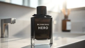 burberry cologne hero - Close-up product shot of Burberry Cologne Hero bottle with morning sunlight refl