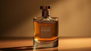 bvlgari cologne for men - High-quality product shot of Bvlgari cologne bottle with dramatic lighting showi